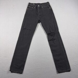 Levis 501 Jeans Womens 24x30 Distressed High Rise Straight Leg Denim Button Fly